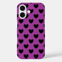 Black polka hearts on purple