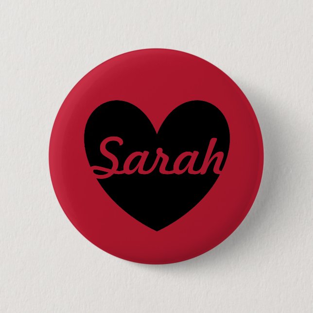 Black polka hearts on red 2 inch round button (Front)