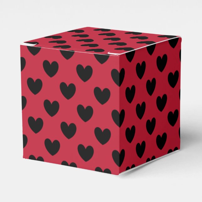 Black polka hearts on red favor box (Front Side)