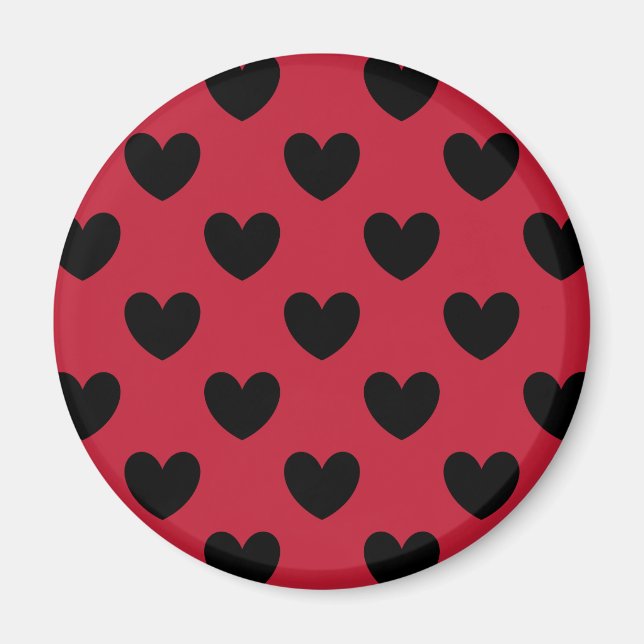 Black polka hearts on red magnet (Front)