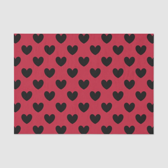 Black polka hearts on red tissue paper (Front)