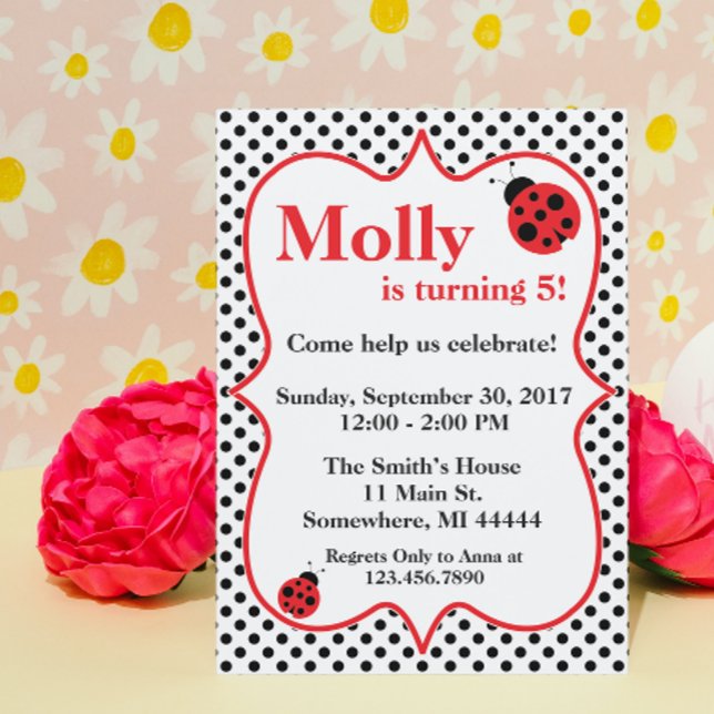 Black Polkadot Ladybug Invitation de fête d'annive (Créateur téléchargé)