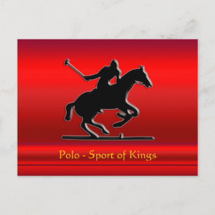 Black Polo Pony and Rider on red chrome-look Postcard