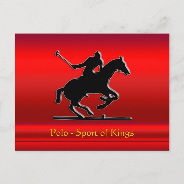 Black Polo Pony and Rider on red chrome-look Postcard (Front)