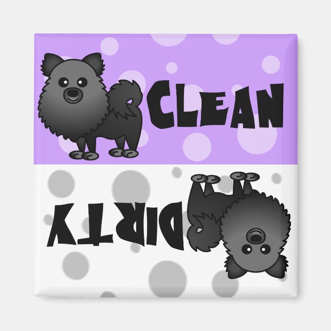 Black Pomeranian Clean Dirty Dishwasher Magnet (Front)