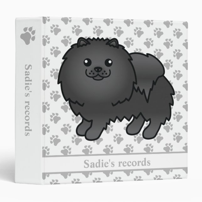 Black Pomeranian Cute Cartoon Dog & Text Binder (Front/Spine)