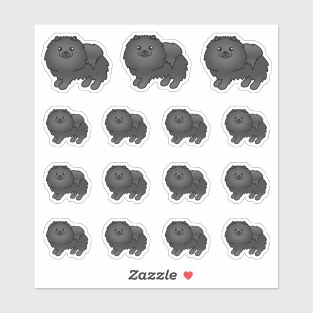 Black Pomeranian Cute Cartoon Dogs (Sheet)