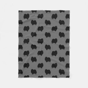 Black Pomeranian Dog Silhouettes Pattern Fleece Blanket