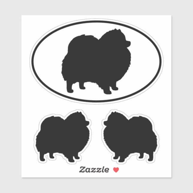 Black Pomeranian Dog Silhouettes Vinyl Sticker Set (Sheet)