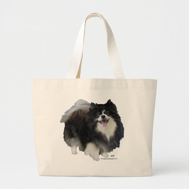 Black Pomeranian Large Tote Bag (Front)