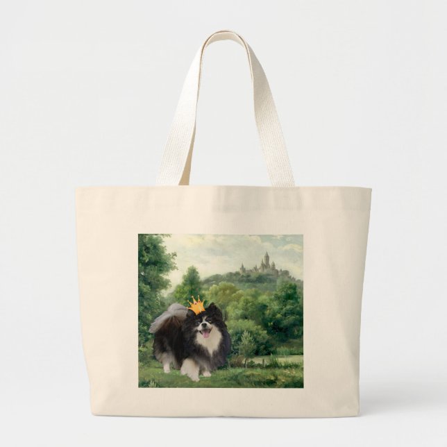 Black Pomeranian Prince Large Tote Bag (Front)