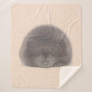 Black Pomeranian Puppy Watercolor Sherpa Blanket