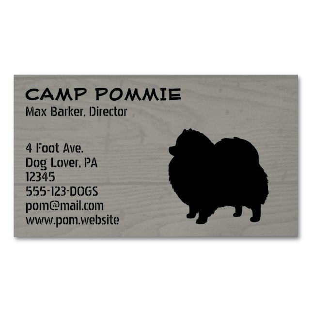 Black Pomeranian Silhouette Magnetic Business Card (Front)