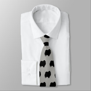 Black Pomeranian Silhouettes Pattern Grey Tie