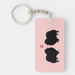 Black Pomeranian Silhouettes with Heart Keychain