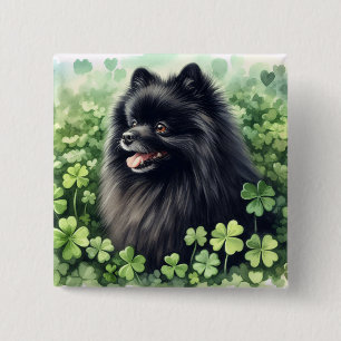 Black Pomeranian St Patricks Day  2 Inch Square Button