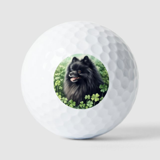 Black Pomeranian St Patricks Day  Golf Balls (Front)