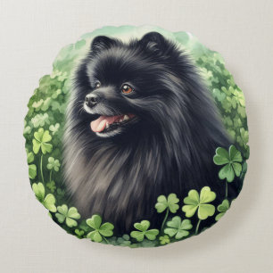 Black Pomeranian St Patricks Day  Round Pillow