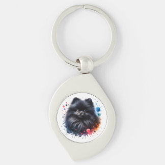 Black pomeranian watercolor illustration keychain