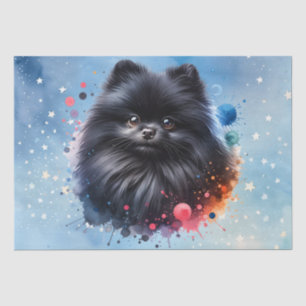 Black pomeranian watercolor illustration tissue paper