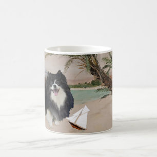 Black Pomeranian with Sailboat Coffee Mug