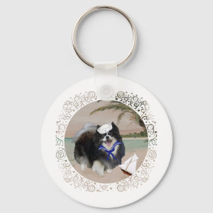 Black Pomeranian with Sailboat Keychain