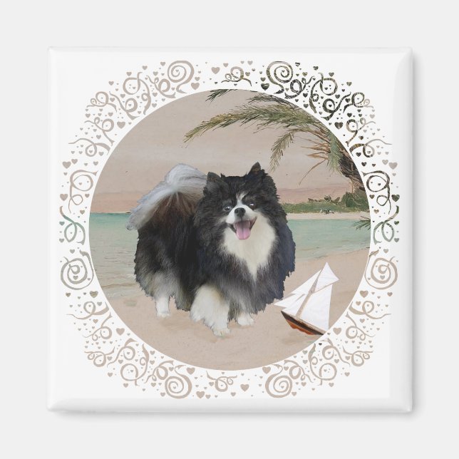 Black Pomeranian with Sailboat Magnet (Front)