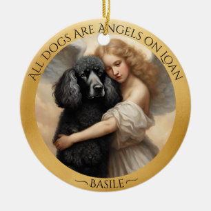 Black Poodle Angel Personalized Memorial  Ceramic Ornament