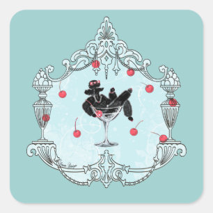 Black Poodle Champagne n Cherries Square Sticker