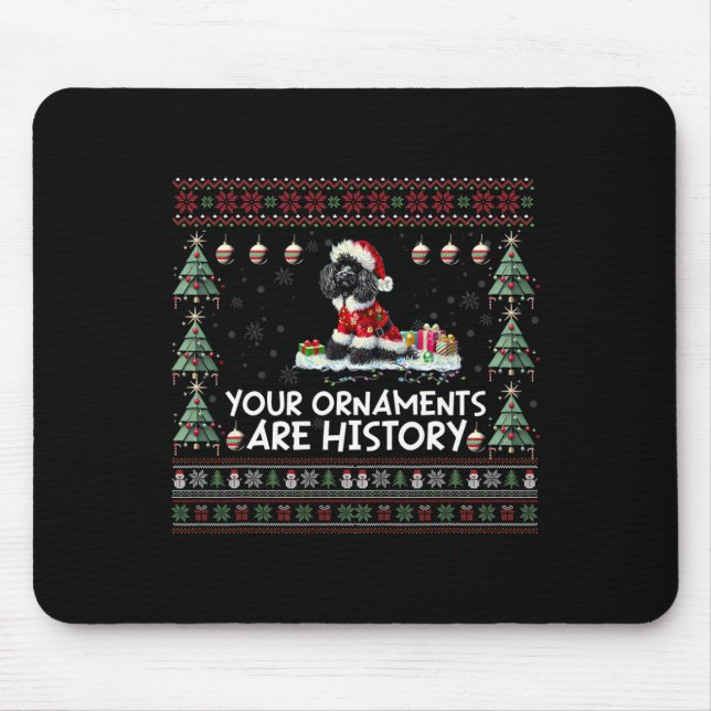 Black Poodle Christmas Tree Lights Decorations Xma Mouse Pad (Front)