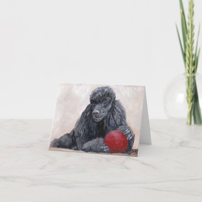 Black Poodle Dog Art Note Card (Front)