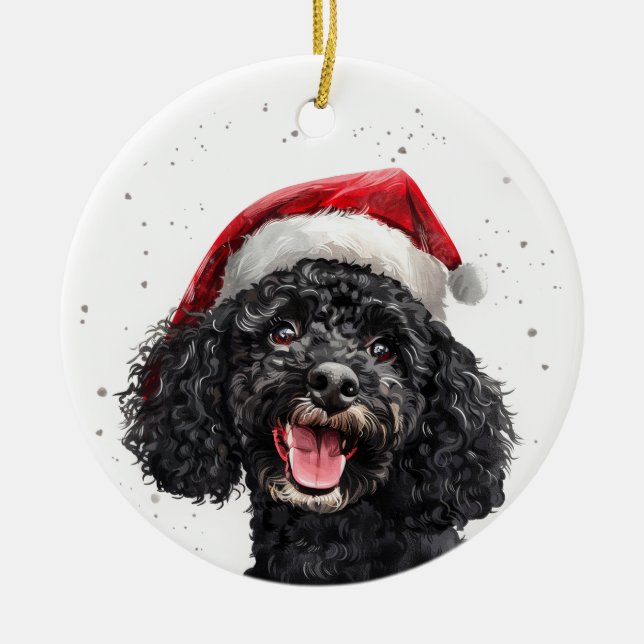 Black Poodle Dog Christmas Personalized Ceramic Ornament (Front)