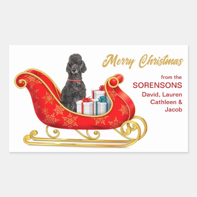 Black Poodle Dog Christmas Sleigh Sticker (Front)