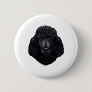 Black Poodle Dog Face 2 Inch Round Button