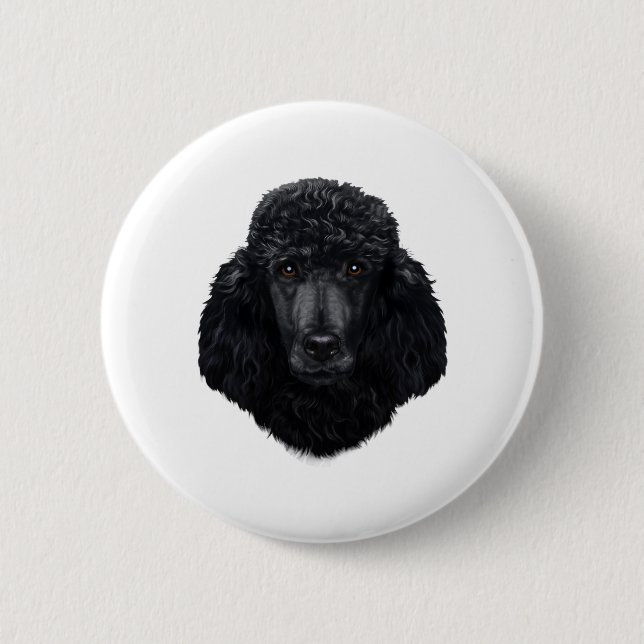 Black Poodle Dog Face 2 Inch Round Button (Front)