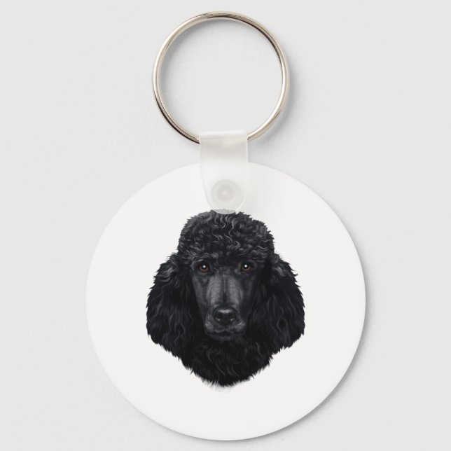 Black Poodle Dog Face Keychain (Front)