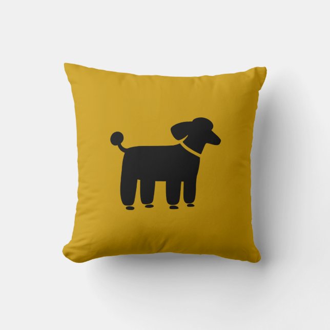 Black Poodle Dog Graphic on Yellow (Customizable) Throw Pillow (Front)