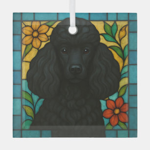 Black Poodle Dog "Stained Glass"  Glass Ornament