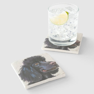 Black Poodle Dog Watercolor Pet Painting Stone Coaster