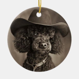 Black Poodle Dressed as a Cowboy Halloween Costume Ceramic Ornament