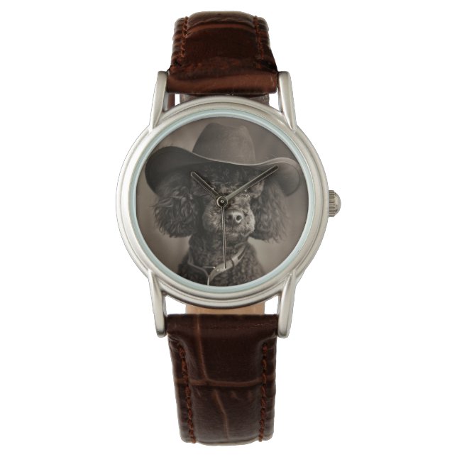 Black Poodle Dressed as a Cowboy Halloween Costume Watch (Front)