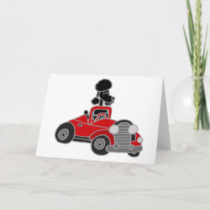 Black Poodle Driving Red Convertible Car Card