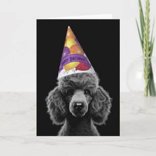 Black Poodle Head Party Hat with Happy Birthday Card