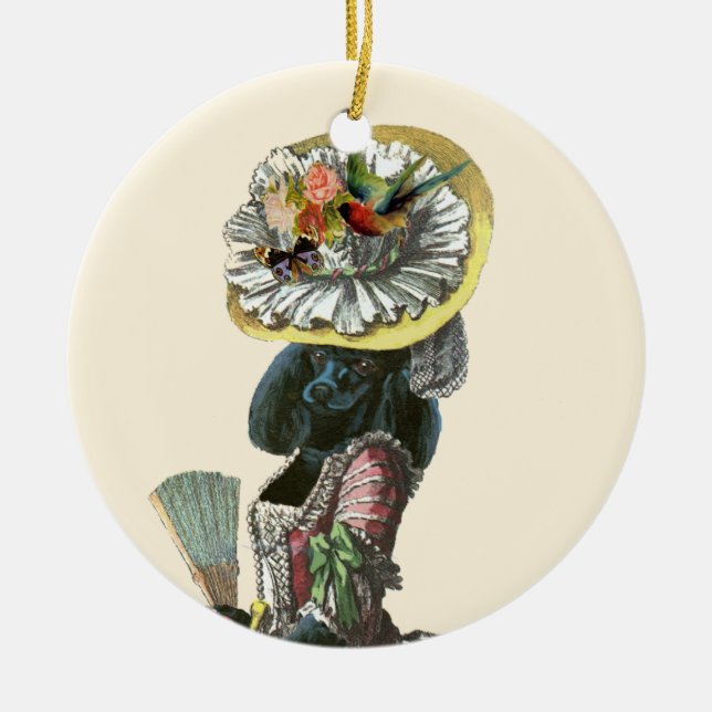 Black Poodle Marie Antoinette Christmas Ornament (Front)