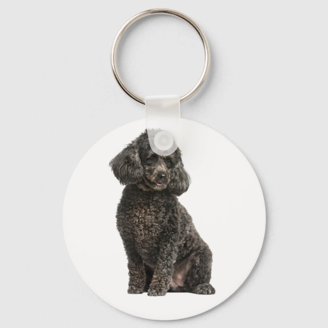Black Poodle Mom Puppy Dog Dad Fur Mama Puppies Keychain (Front)