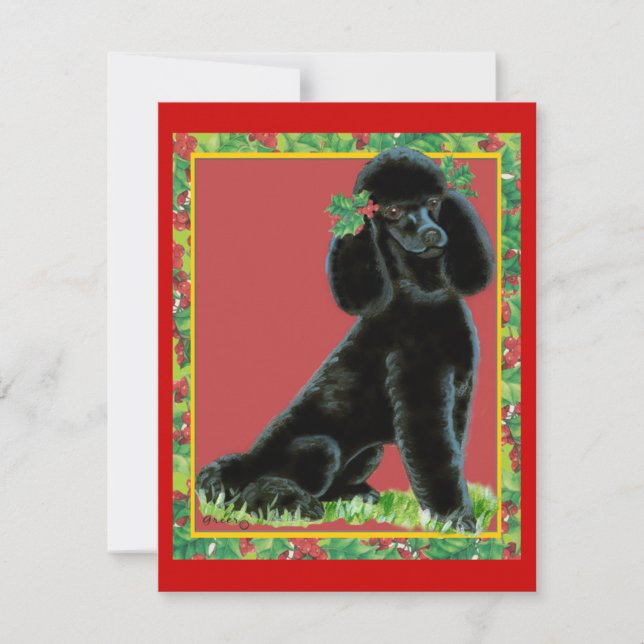 Black Poodle n Holly Holiday Christmas Cards (Front)