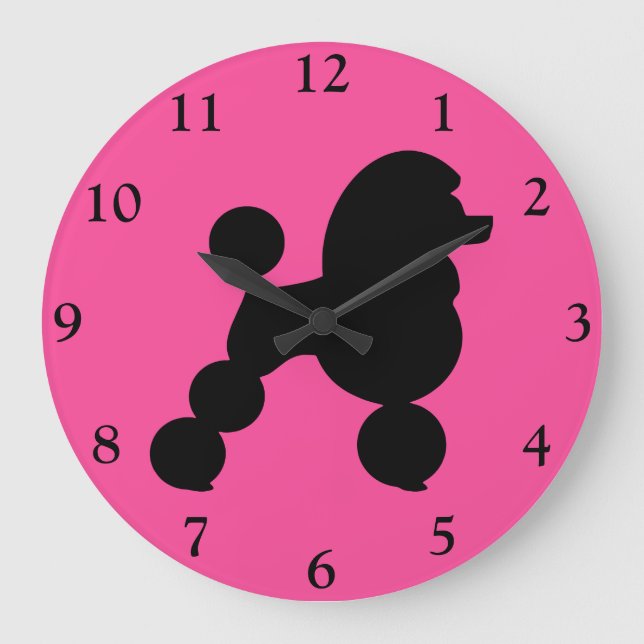 Black Poodle on Pink Large Clock (Front)