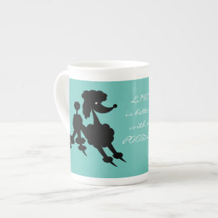Black Poodle on Teal Bone China Mug
