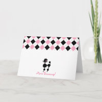 Black Poodle Pink & Black Argyle Thank You Card