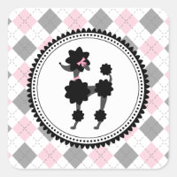Black Poodle / Pink & Grey Argyle Sticker